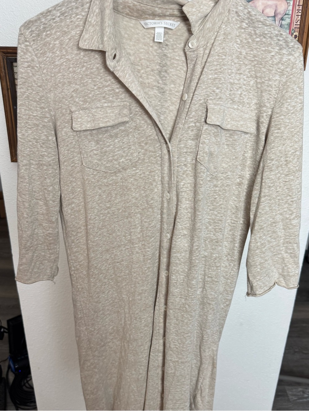 Victoria's Secret Beige Button-Front Casual Loungewear Shirt Dress Size XSmall